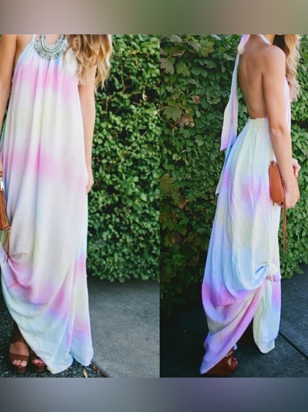 Sleeveless Pastel Tie-Dye Maxi Dress, Size: Small